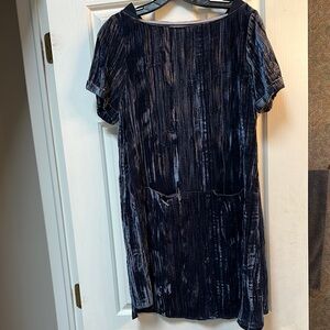 Anthropologie Blue Sheath velvet Dress Short Sleeve Crew Neck